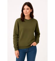 Üç İplik Düz Bisiklet Yaka SweatShirt - Haki