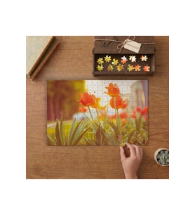 Kırmızı Çiçekler - Bitki Manzarası Tasarımı 240 parça Ahşap Puzzle Ahşap Kutuda MP00044