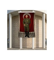Elinde Bastonu İle Üniformalı Mustafa Kemal Atatürk Poster Bayrak Premium Raşel Kumaş ATA62 2x3m