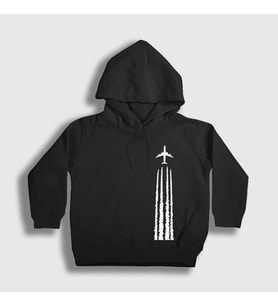 Presmono Unisex Çocuk Siyah Contrail Pilot Airplane Uçak Kapüşonlu Sweatshirt 396822tt