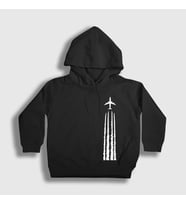 Presmono Unisex Çocuk Siyah Contrail Pilot Airplane Uçak Kapüşonlu Sweatshirt 396822tt