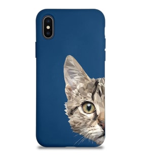 Apple iPhone XS Max Uyumlu Lansman Kılıf Catface Tasarımlı İçi Kadife Kapak-Lacivert (Şeffaf)
