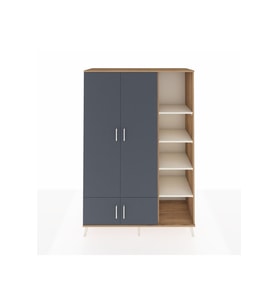 Hyperion Dolap 6 Raflı 4 Kapaklı Tek Askılı 132x44x195 Çam-Antrasit/Aytaşı