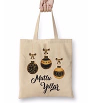 Mutlu Yıllar Noel Topları Bez Çanta Uzun Saplı