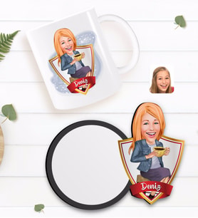 BK Gift Kişiye Özel Kadın Karikatürlü Beyaz Kupa ve Ahşap Bardak Altlığı Hediye Seti-107