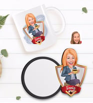 BK Gift Kişiye Özel Kadın Karikatürlü Beyaz Kupa ve Ahşap Bardak Altlığı Hediye Seti-107
