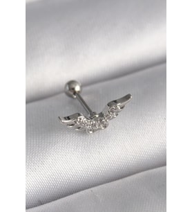 pilelistore 316L Çelik Gümüş Renk Zirkon Taş Detay Kanat Model Tragus Piercing - TJ-PR1291