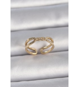 Pirinç Gold Renk Ayarlanabilir Zirkon Taşlı Sarmal Model Kadın Yüzük 5886