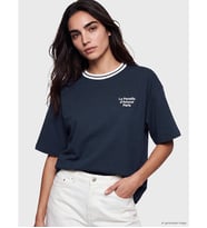 LCW Vision Lacivert Paris Baskılı Oversize Kadın Tişört