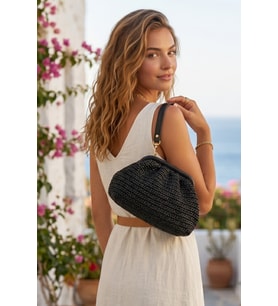 Vintage Model Örme Hasır Kadın Portföy Clutch Çanta