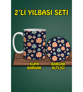 Yılbaşı Temalı Kupa ve Bardak Altlığı Seti