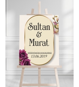 Söz Nişan Düğün İçin 50x70 Karşılama Panosu - Çiçek Tasarımlı 006
