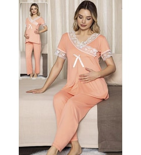 Kadın Turuncu Lohusa Pijama Takımı Jenika 47189 - Jenika 2 li Kadın Hamile Pijaması