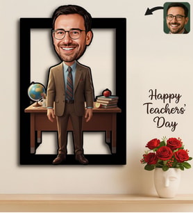 BK Gift Kişiye Özel Erkek Öğretmen Karikatürlü 3D Ahşap Tablo -21, Öğretmene Hediye, Öğretmenler Günü Hediyesi