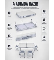 Valiz Tipi Katlanabilir Piknik Masası 4 Tabureli Taşınabilir Kamp Masası