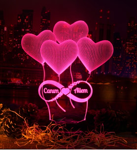 Love Lamp Sonsuzluk Kalpler Kişiye Özel Konsept Hediye 3 Boyutlu Led Lamba