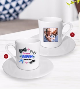 BK Gift Kişiye Özel Canım Dedem Tasarımlı Fotoğraflı Türk Kahvesi Fincanı-1 (Beyaz)