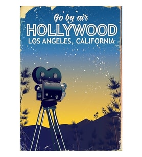 Hollywood, Los Angeles, California Seyahat Afişi Tablo Ahşap Poster Dekoratif