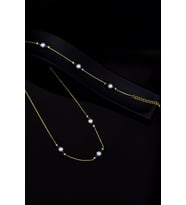 925 Ayar Gümüş Gold Kaplama Üçlü Incili , Lacivert Kare Boncuklu Set