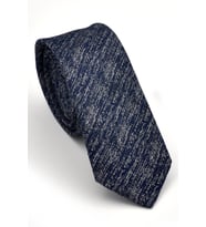 Füme Gri Kırcıl Desenli Lacivert Dokuma Kumaş Mendilli Slim Fit Kravat // SDK230919 (Renksiz)