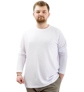 Mode XL Büyük Beden Erkek Sweatshirt Bisiklet Yaka Uzun Kol WAFFLE 23460 Beyaz