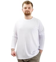 Mode XL Büyük Beden Erkek Sweatshirt Bisiklet Yaka Uzun Kol WAFFLE 23460 Beyaz