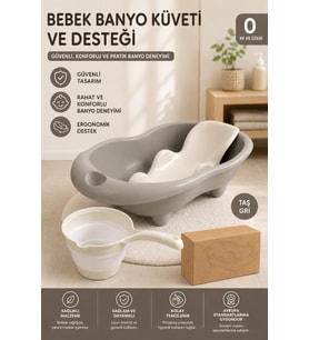 Bebek Banyo Küveti ve Banyo Desteği Seti Katlanabilir Banyo Maşrapası Dahil