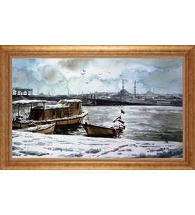 Çerçeveli Paspartulu Manzara Tablo ah1793 (Gold)