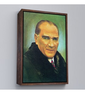 Çerçeveli Atatürk Portre Tablosu Mustafa Kemal Atatürk Dikdörtgen Dekoratif Kanvas Tablo (Kahverengi)