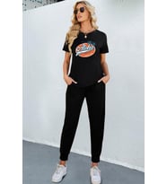 Unisex Aloha Baskılı 2'li Eşofman Takımı (Siyah)