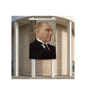 Gazi Mustafa Kemal Atatürk Yan Portre Poster Bayrak Premium Raşel Kumaş ATA58 2x3m