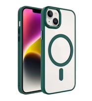 Coverzone iPhone 14 ile uyumlu K?l?f Wireless ?arj �zellikli Metal buton Z-Krom MagSafe ile uyumlu ?effaf Transparan Double Color Silikon Kapak Koyu Ye?il