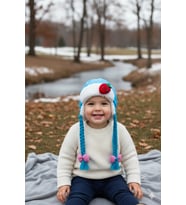 Kız Bebek Saç Örgülü Pembe Şapka 7115 (Mavi)