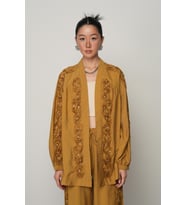 Kadın Şerit Gül ve Taş Detaylı Düz Oversize Kimono (Kahve-Hardal)