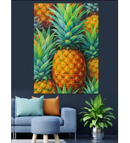 Renkli Ananas Meyve Deseni Dekoratif Kanvas - Mdf Ahşap Tablo