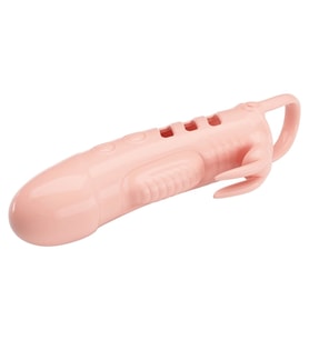 MorGece 2,5 cm Uzatmalı Titreşimli Penis Kılıfı (Kabartmalı, Testis Halkalı)
