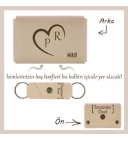 Pudra Renk, İsminiz ve Sevgilinizin Baş Harfi Hep Yan Yana! Kalp Motifli Cüzdan & Anahtarlık Seti
