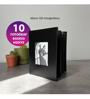 100 Fotoğraf Kapasiteli Albüm + 10 Fotoğraf Baskısı + Kapak Fotoğrafı - 10x15 cm (Siyah)