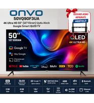 Onvo 50VQ90F3UA 4K Ultra HD 50" 127 Ekran Uydu Alıcılı Google Smart QLED TV+ Duvar Askı Aparatı Hediyeli