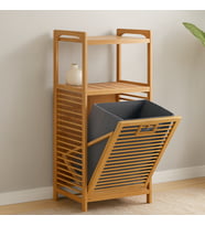 2 Katlı Bambu Çamaşır Sepeti Önden Çek-Aç Organizer 40x35x95 cm