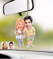 BK Gift Kişiye Özel Sevgililer Karikatürlü Ahşap Araba Dikiz Ayna Süsü-98