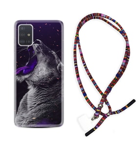Samsung a71 A72 A73 A7 A9 2018 C7 C9 Kılıf Boyun Asklı Rasta Silikon Purple Leopar 1750