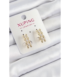 Xuping Zirkon Taşlı Sıralı Damla Model Gold Renk Kadın Küpe