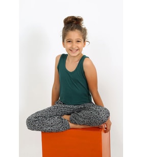 Akbeniz Kız Çocuk Sıfır Kol Zümrüt Yeşili Penye Pijama Takım 20433