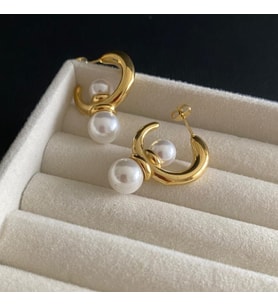 Çelik Gold Renk Vintage İnci Detay Kadın Küpe