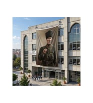 Askeri Üniformalı Mustafa K. Atatürk Poster Bayrak Raşel Kumaş 6x9 metre ATA84