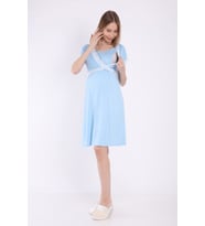 Luvmabelly MYRA9681 Önden Bölmeli Dantelli Hamile Geceliği -Mavi