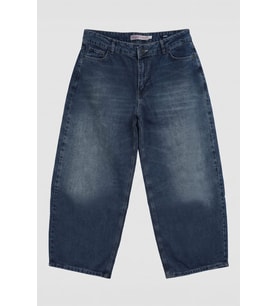Kadın %100 Pamuk Barrel Fit Mavi Jean Pantolon