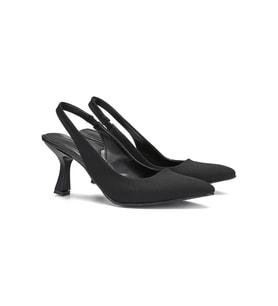 İmershoes Günlük Kadın Sivri Burun Saten İnce Topuklu Zara Model Abiye Ayakkabı (Siyah)