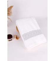 %100 Pamuk 70x140 Beyaz Barok Desen Banyo Havlusu